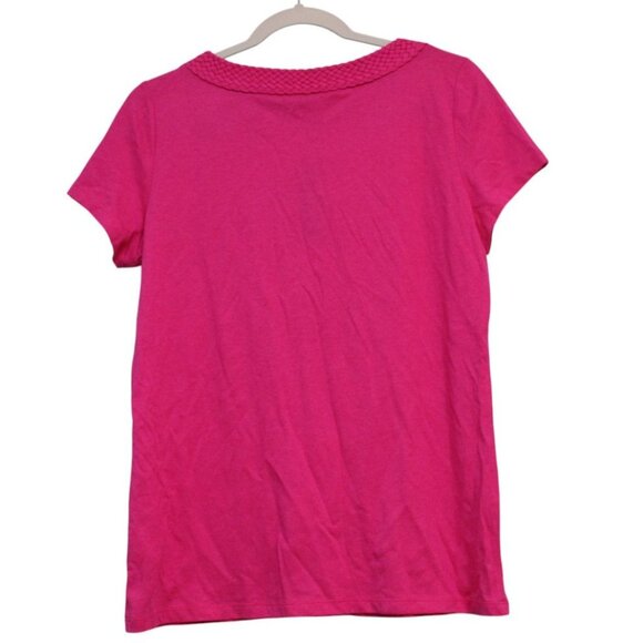 NWT Talbots Blouse Size Medium Fuschia Short Sleeve Preppy Casual Cotton Stretch - Picture 7 of 11